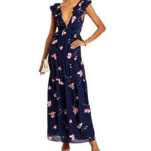 Aqua Navy Floral Maxi Dress
